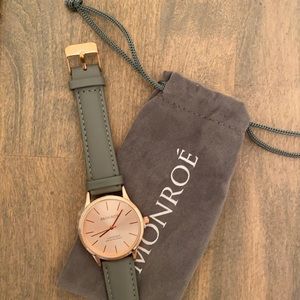Gray Leather and Rose Gold Wrist Watch